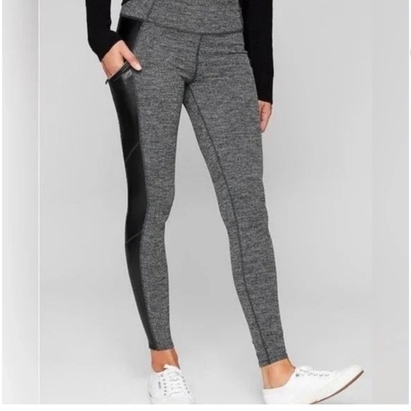 Athleta Herringbone Luxe Metro Drifter Leggings Faux Leather Accents SZ M - Picture 12 of 13